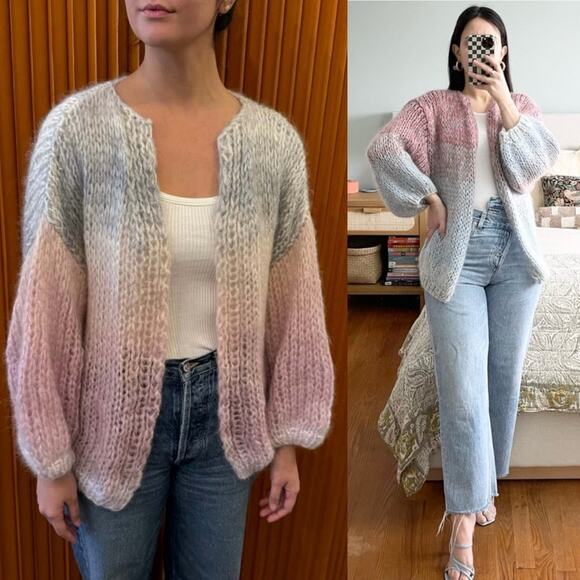 Maiami Mohair Big Open Knit Cardigan Gradient Fade - Picture 2 of 8